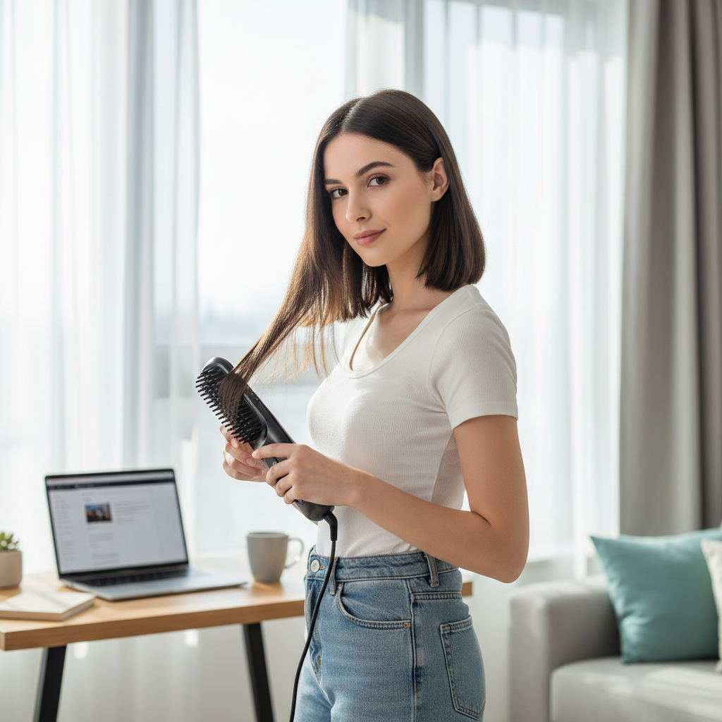 Electric LCD Usb Ceramic Heating Straight Hair Comb Wireless Portable Negative Ion Styling Tool Rechargeable Straightening Brush